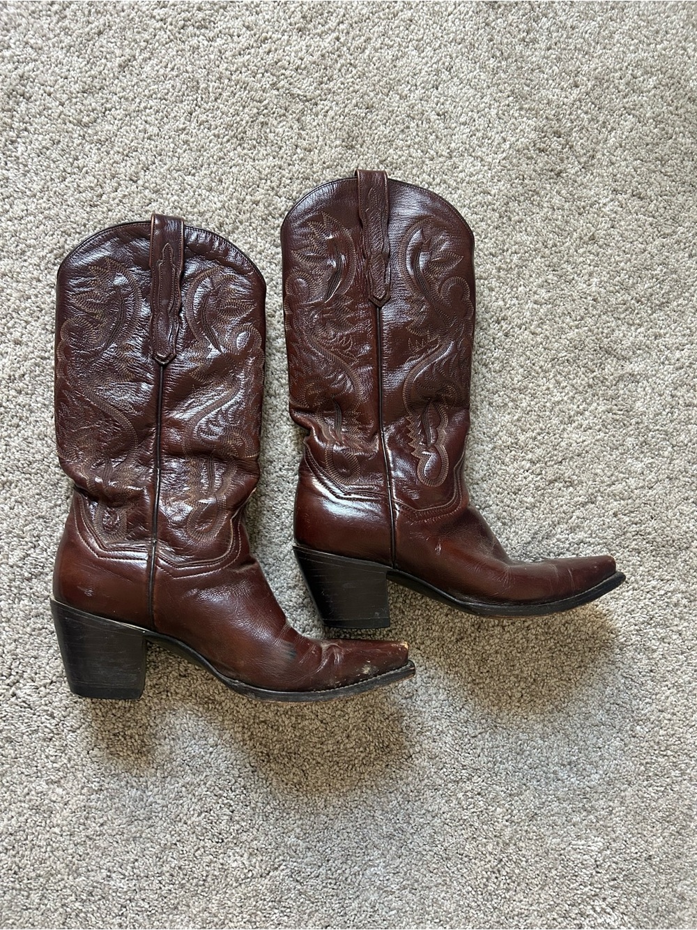 Classic Dan Post Dark Brown Embroidered Western Heeled Boots
